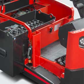 Battery side roll out is taken as the standard configuration in order to easily and fast replace the battery