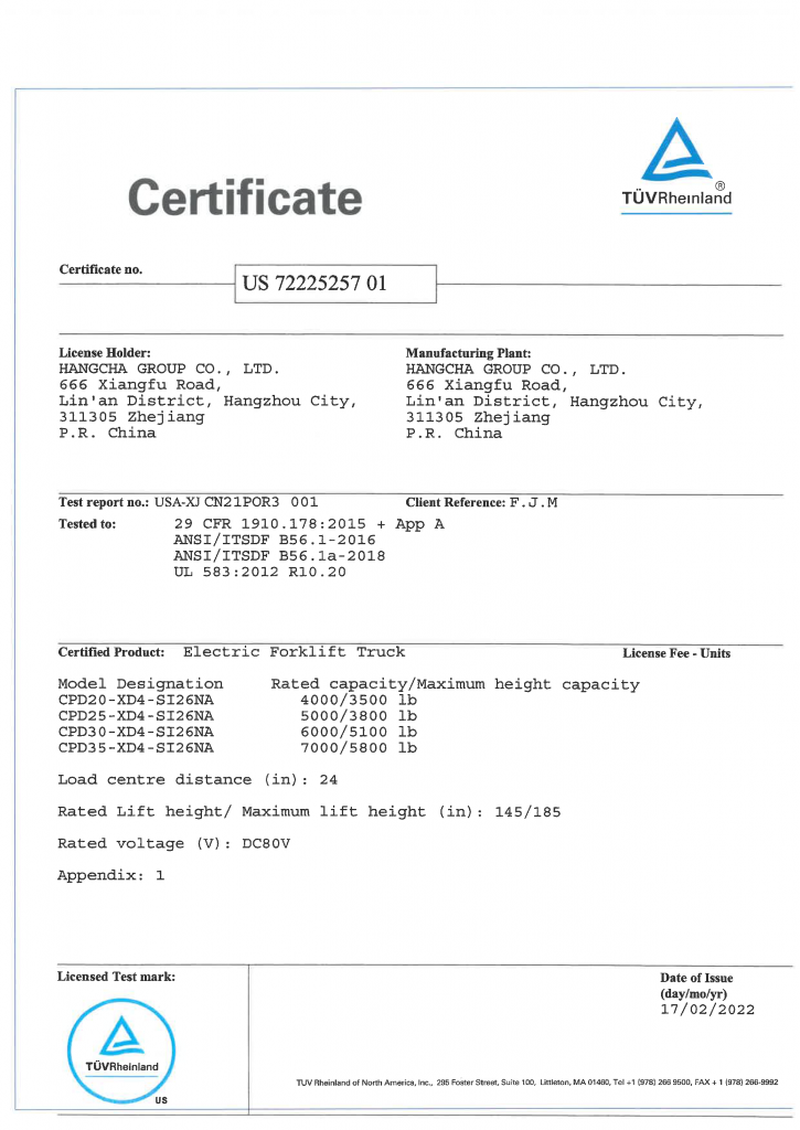 XC Series Electric Lithium-ion Pnuematic Forklift Certification_Page_1